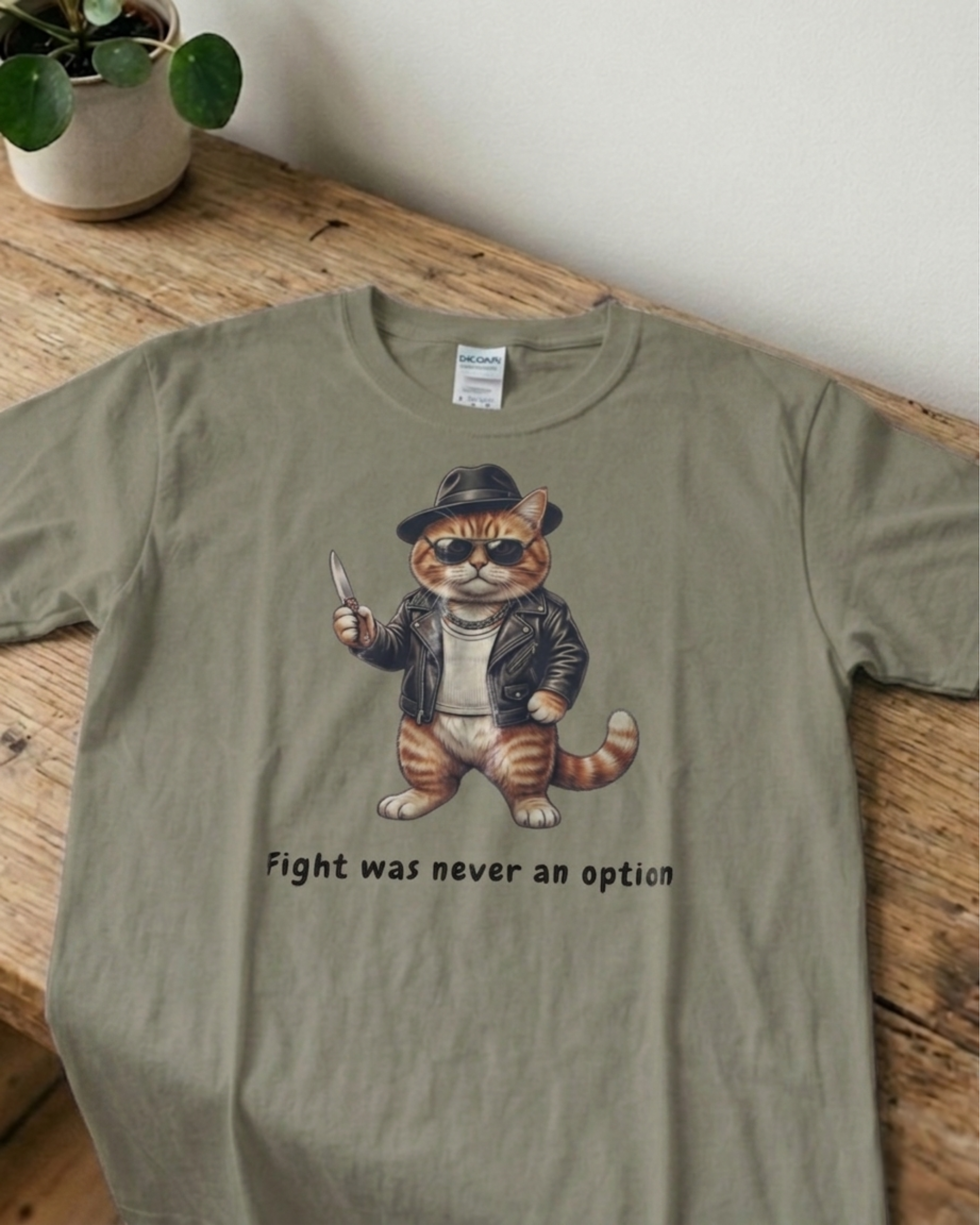 Cat Mobster T-Shirt — "Fight was never an option" Cute Gangster Cat Tee