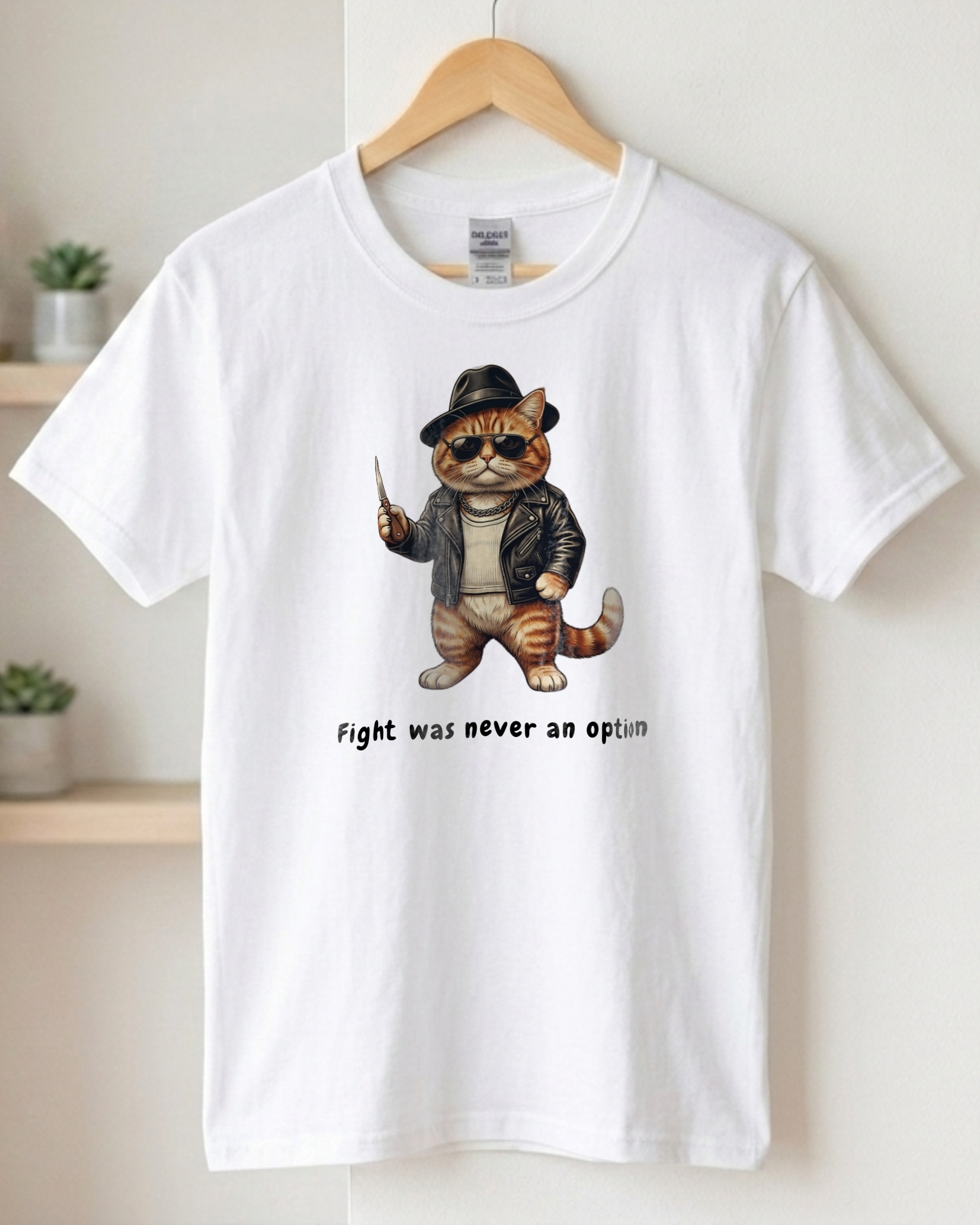 Cat Mobster T-Shirt — "Fight was never an option" Cute Gangster Cat Tee - Image 3