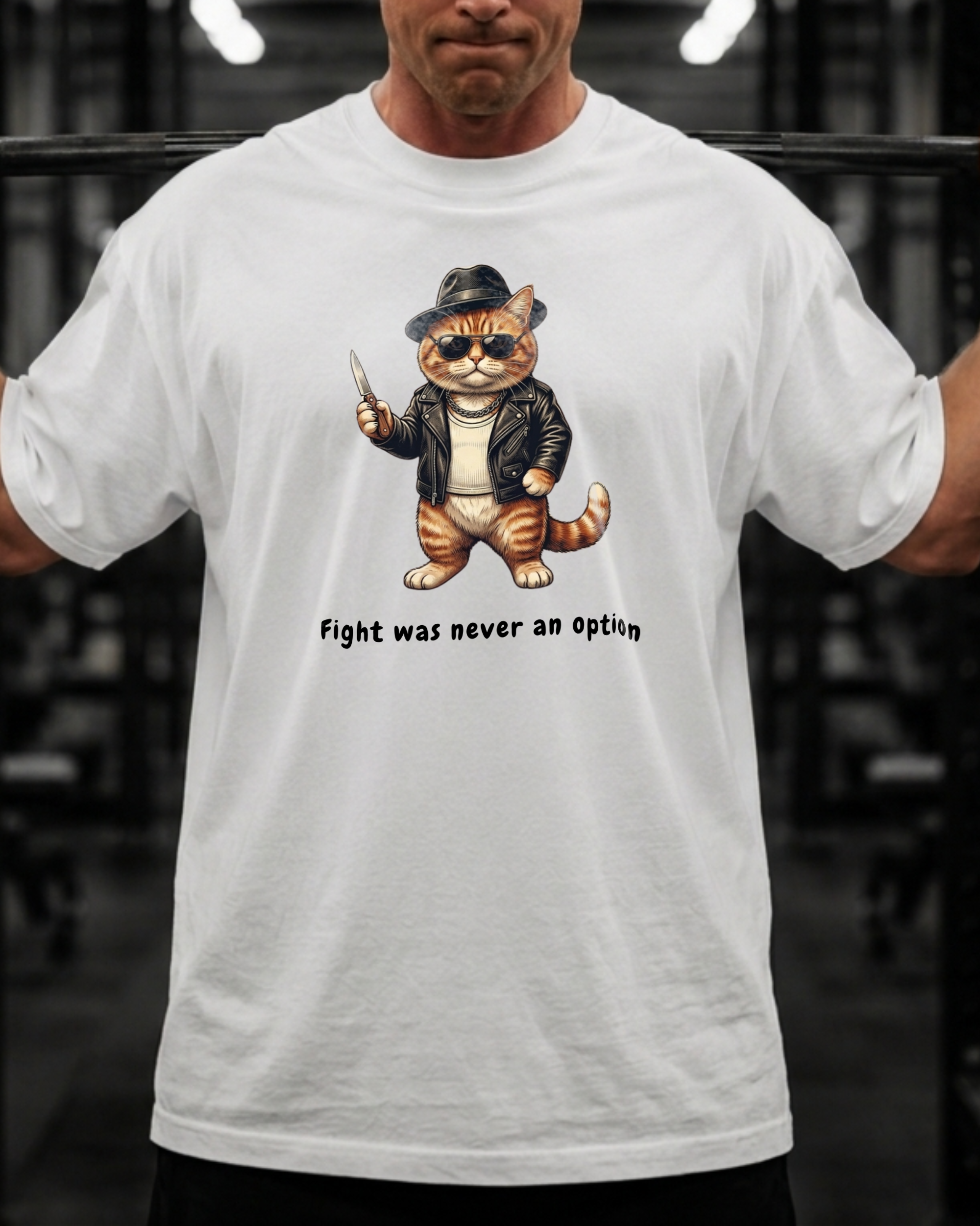 Cat Mobster T-Shirt — "Fight was never an option" Cute Gangster Cat Tee - Image 2