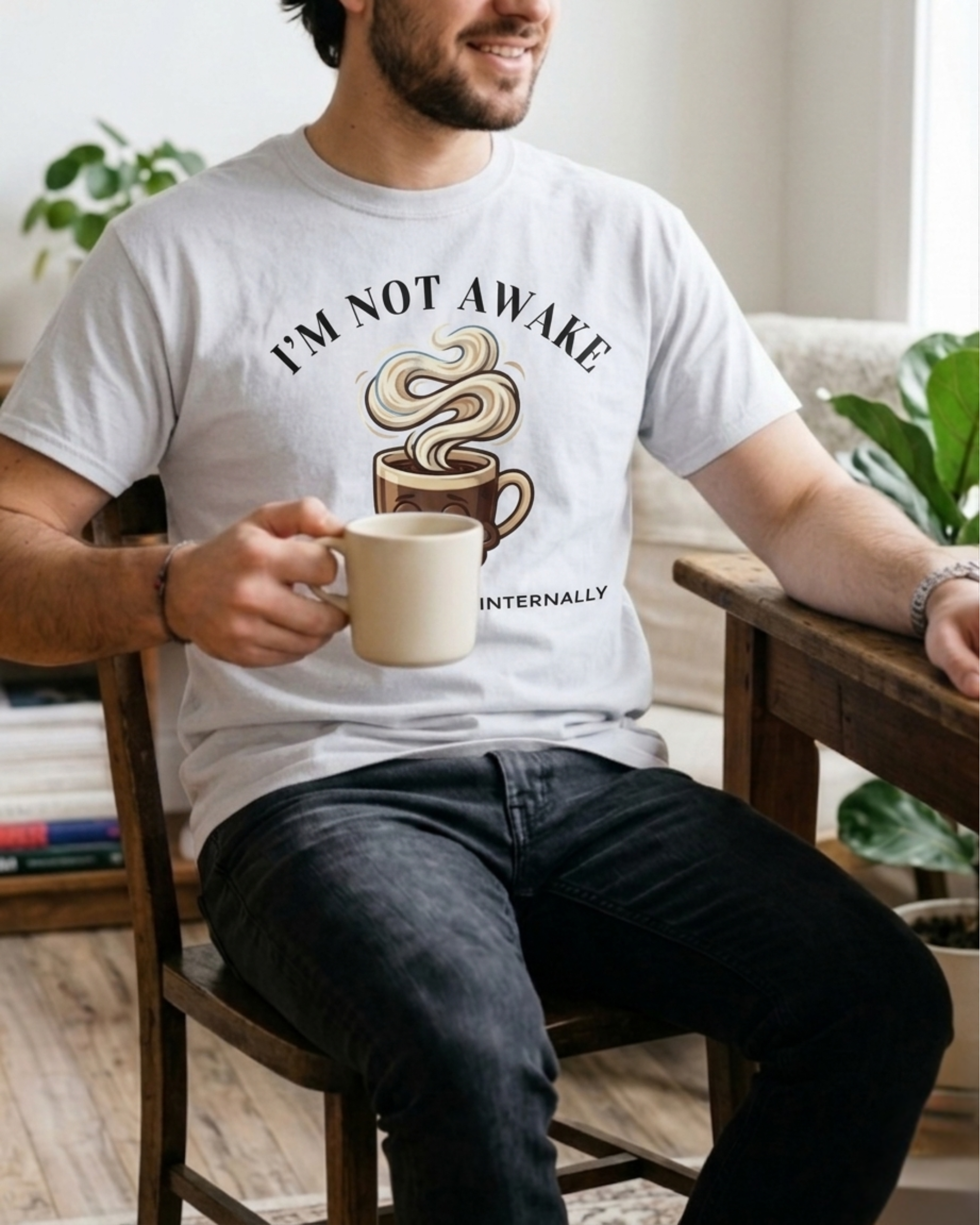 Coffee Cup Tee — "I'm Not Awake, I'm Just Heated Internally" Cute Caffeine Graphic Shirt - Image 2