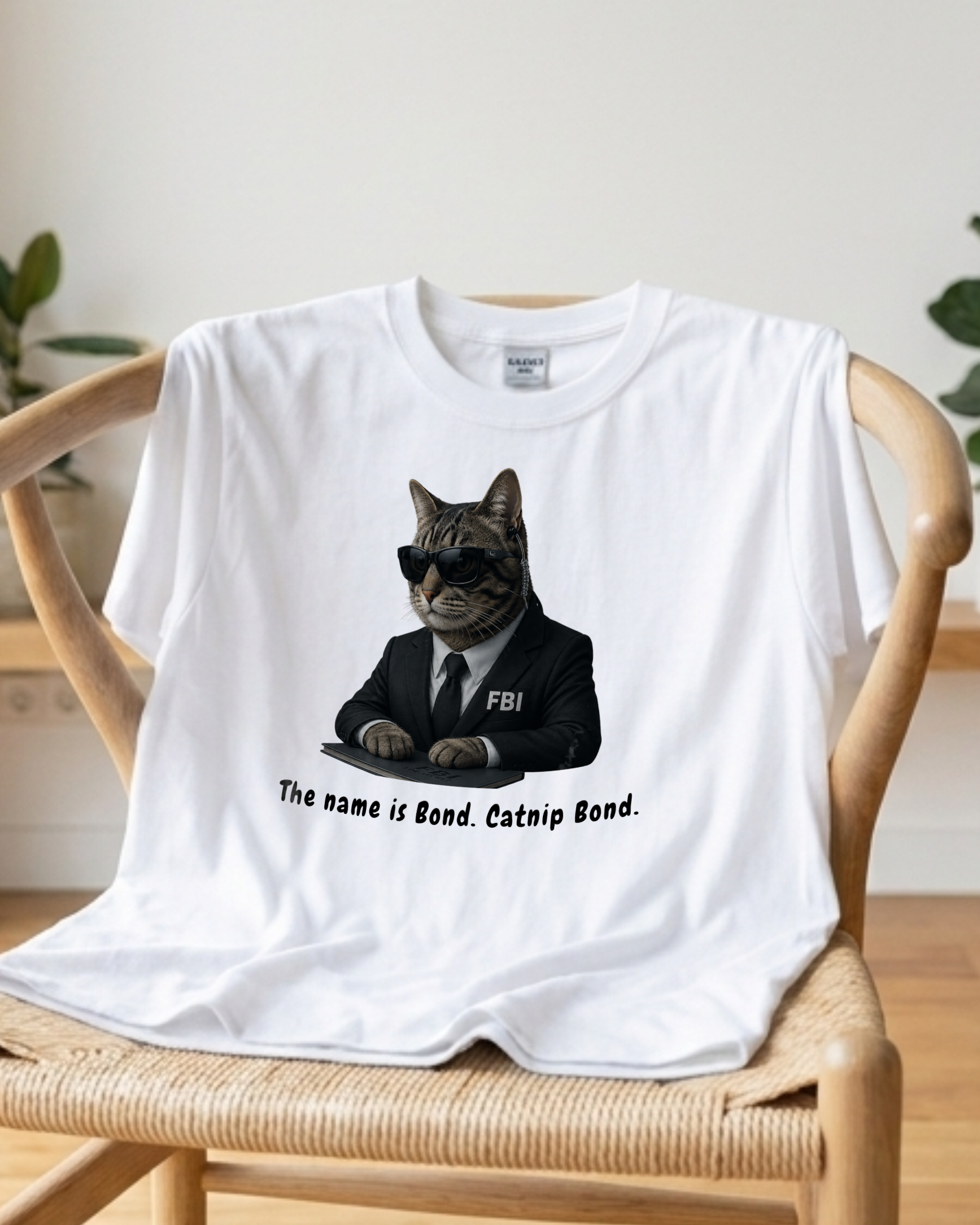 Cat Bond Tee — "The name is Bond Catnip Bond" Funny FBI Cat T‑Shirt - Image 2