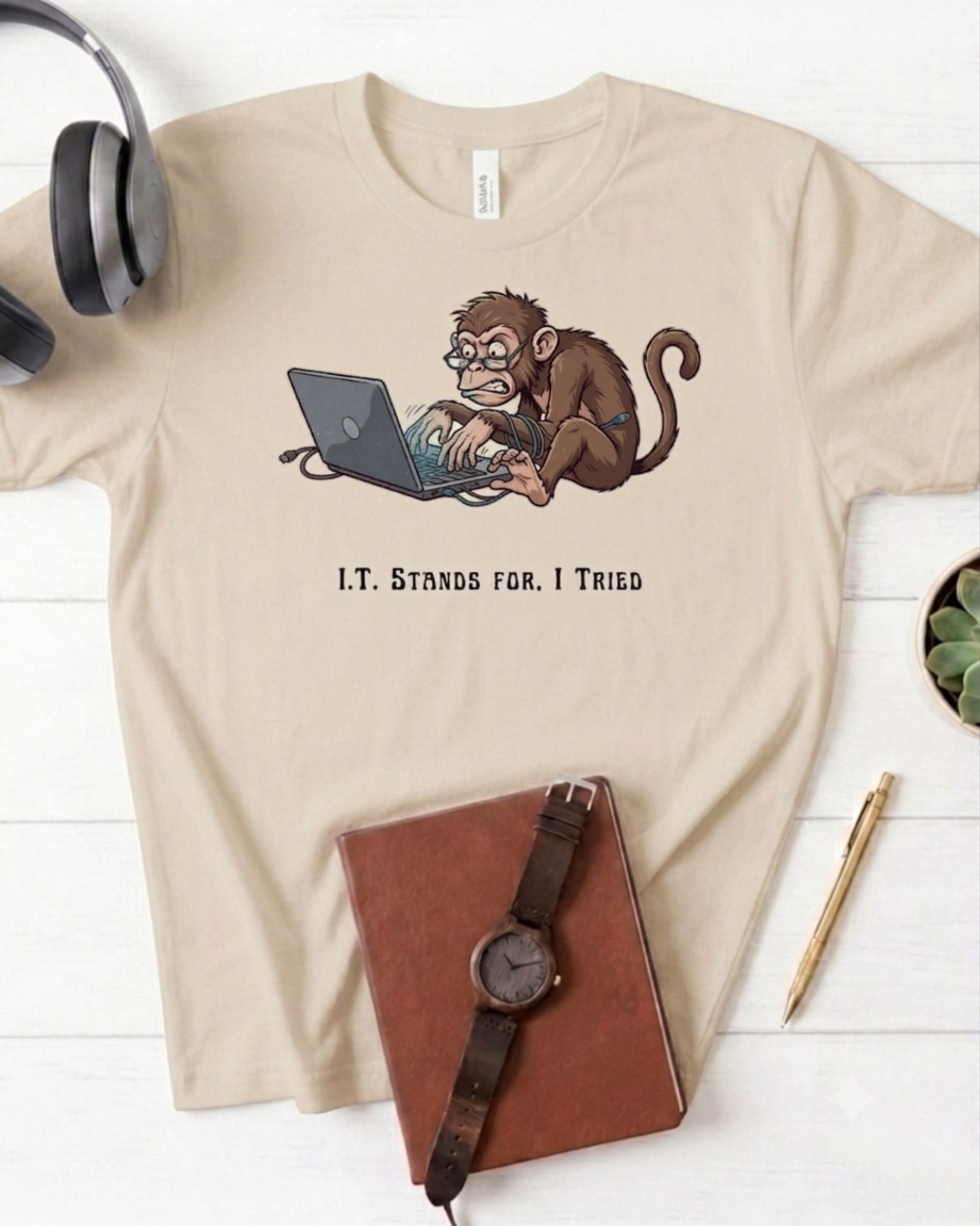 T-Shirt — '11: Stares for, I Tried' Monkey Laptop Graphic Tee