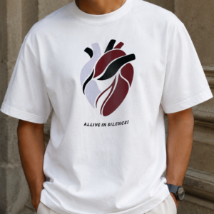 Heart Anatomy Tee — 'Alive in Silence' Minimalist Graphic Shirt