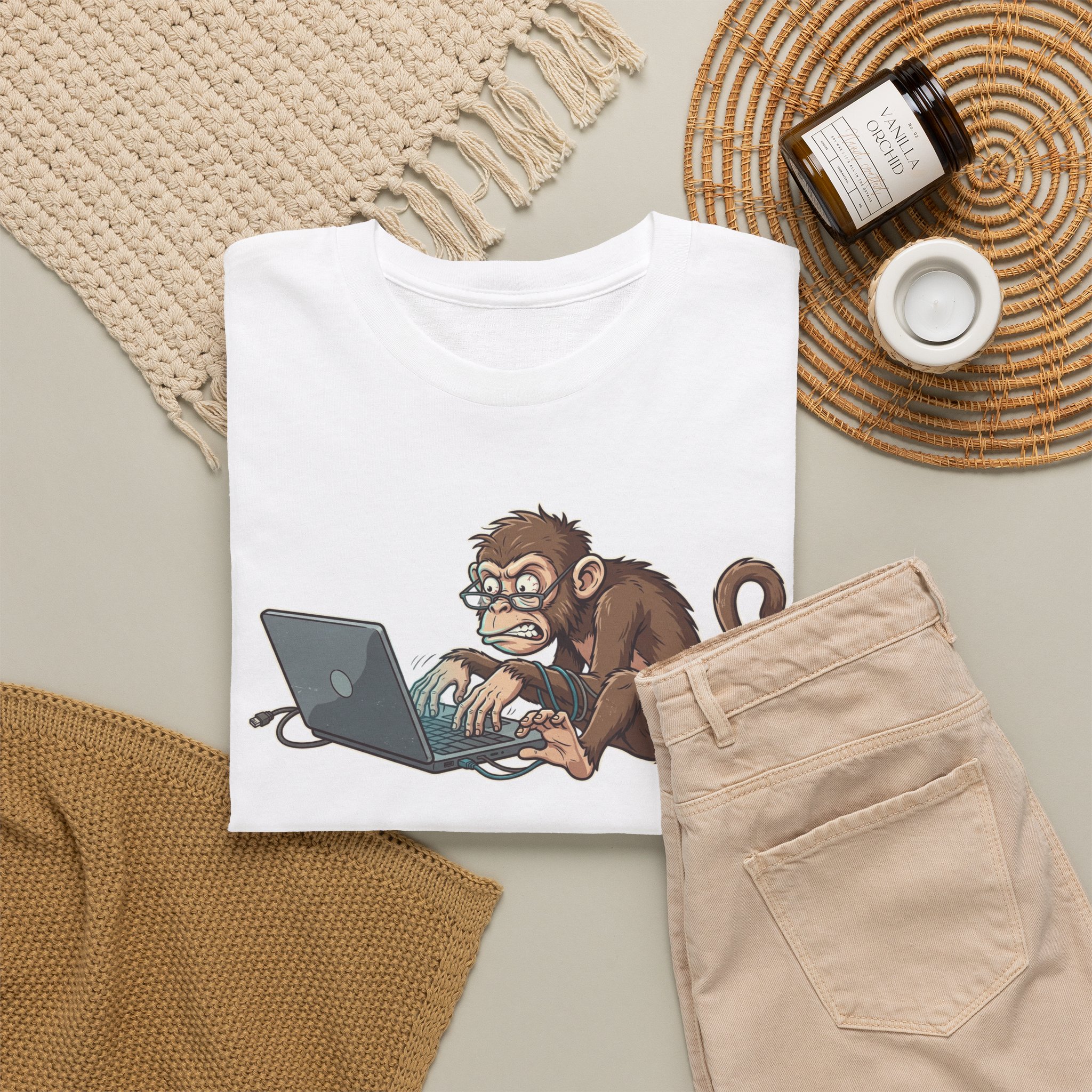 T-Shirt — '11: Stares for, I Tried' Monkey Laptop Graphic Tee - Image 2
